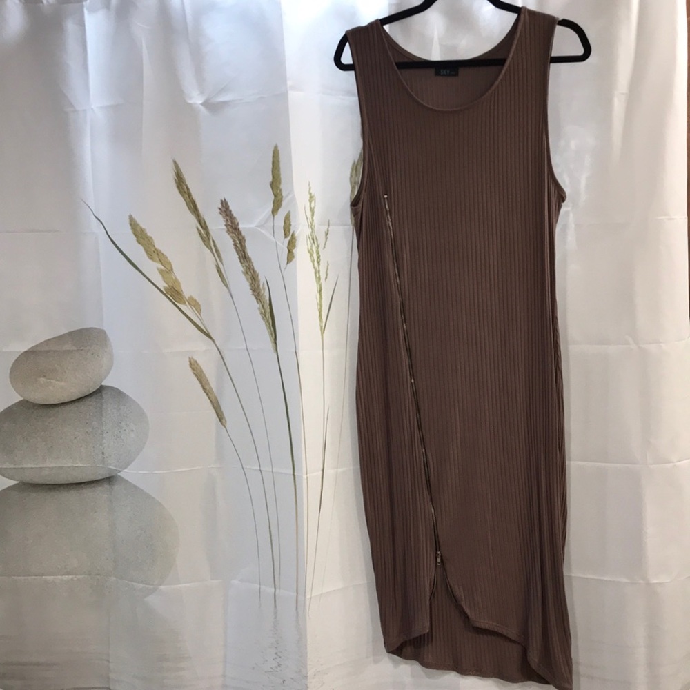 Exposed Zipper Asymmetrical Nude Dress